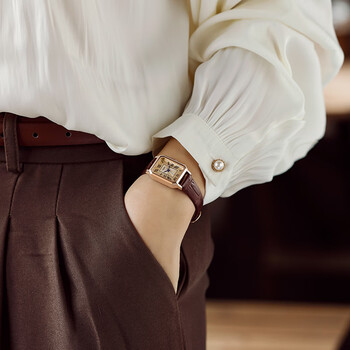 歌迪（GEDI）手表女学生简约品牌国表初高中生女精致小巧复古日韩石英女士腕表 复古棕