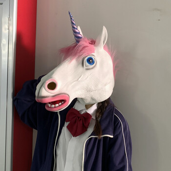 暴富头像毛绒动物面具cos搞笑表演元旦年会道具家用 粉色独角兽 墨镜
