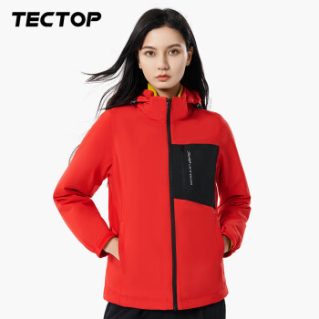 探拓(TECTOP)单层冲锋衣 轻便透气防风加绒户外旅行服 登山外套2247092CF 女款中国红S 