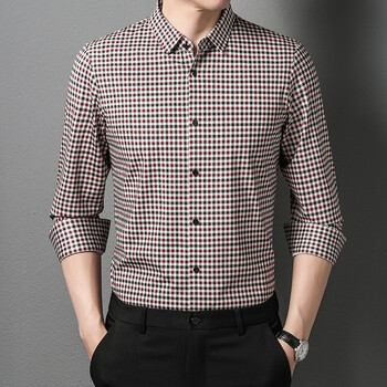 步森男士长袖衬衫春秋季新款商务休闲翻领无痕免烫中青年格子休闲