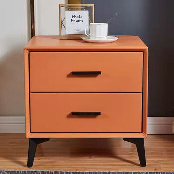 春色田园 皮艺床头柜简约现代卧室轻奢床边小柜子储物柜床头实木定制 櫃皮质-橙色
