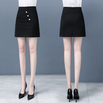 魅力棠a字裙半身裙子女高腰2023年春夏季新款一步包臀休闲气质时尚短裙 黑色 XL/29(115-125斤)