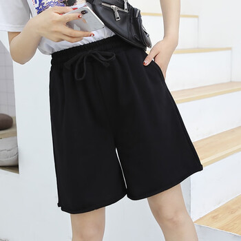 拉夏贝尔运动短裤女款夏季宽松高腰休闲阔腿小个子五分直筒中裤黑色l