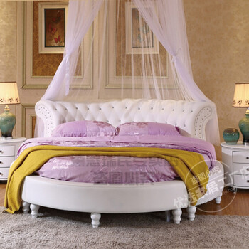 圆床双人主卧家用酒店网红公主情侣床大圆形双人现代简约真皮欧式2.