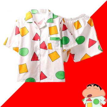 春秋韩版蜡笔小新小白夏天睡衣女ins学生可爱宽松男孩家居服套装 小新