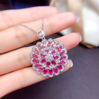 炫熙天然渐变色粉碧玺吊坠女项链女s925银镶嵌晶体干净火彩爆闪
