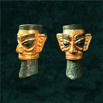 三星堆盲盒青铜面具摆件纪念品博物馆文创冰箱贴同 金面罩人头像(平顶