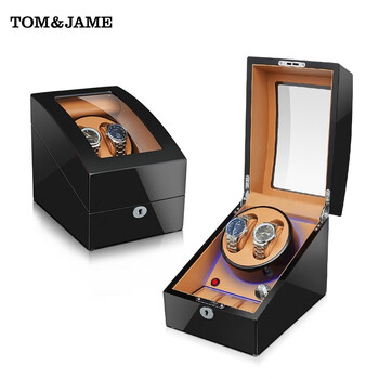 TOM&JAME 机械表摇表器防磁晃表器摇摆器转表器手表收纳盒自动上弦德国 2+3【黑色高光烤漆+棕色pu+灯】