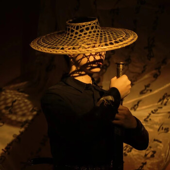 离境天斗笠帽侠客竹编古风黑红色侠客斗笠帽男女古装武侠拍摄道具儿童