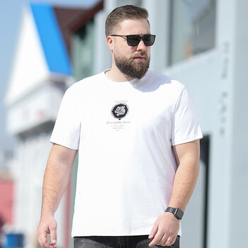 胖子短袖时尚印花大码肥佬上衣半袖打底衫休闲夏装t恤男白色l130140斤