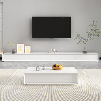 现代简约电视柜茶几组合落地北欧客厅大小户型白色实木电视机地柜 整