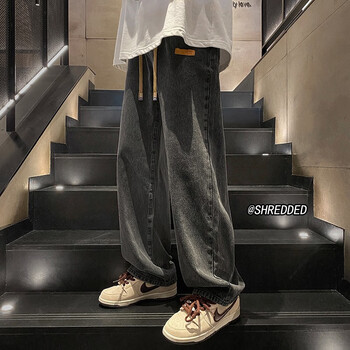 百鹊亭美式渐变牛仔裤男2024春夏款潮牌高街宽松直筒裤子男时尚休闲裤男 黑灰色【精致小标】 XL