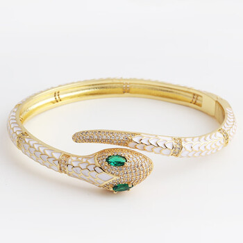 黑王蛇手镯轻奢黑王蛇手镯蛇型蛇形彩色开口手镯女士铜镀镶嵌手饰品