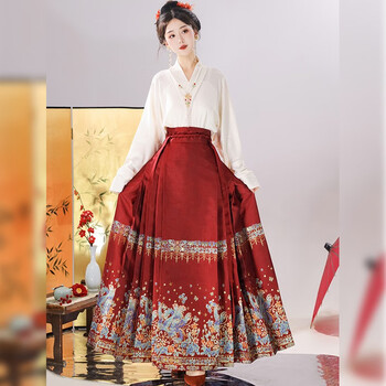 卡辑（KAARJIYY）明制汉服女款秋冬季马面裙全套日常古装国风织金妆花螺钿通勒齐腰 【彩凤】上衣+红色织金马面裙 S