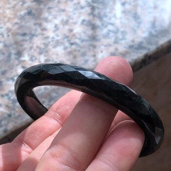 千古翠 乌鸡手镯a货翡翠切面手镯钻切面手镯圆条切面手镯 58号