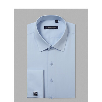 默工场法式高领袖扣衬衫男长袖商务职业装袖口双叠袖西装白色衬衣 淡