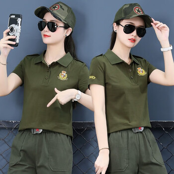 imlarlo迷彩服女夏季新款套装条纹运动服休闲翻领短袖2022年水兵舞两
