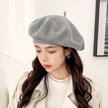 贝雷帽女大头围八角帽显脸小黑色蓓蕾夏季帽子透气画家帽秋季 针织