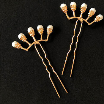 头饰古风发饰发冠套装珍珠排钗排簪珠钗发钗簪子明制古装配饰金色五珠