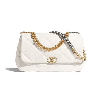 chanel香奈儿女包女士翻盖包新款19maxi时尚口盖包白色253611cm