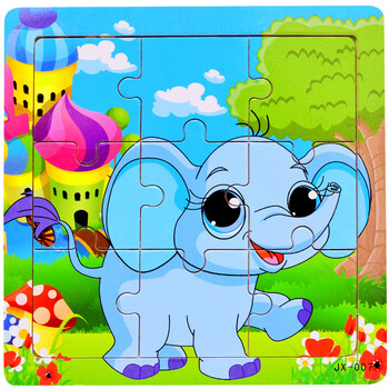 10块早教拼图卡通动物拼板木制9片宝宝婴幼儿童玩具13岁大象