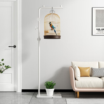 superdesign鸟笼挂架鸟笼架支架挂鸟笼架子家用金属落地衣帽冰川白