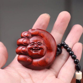 汝礼天然紫檀木雕弥勒佛文玩手把件男士收藏工艺品汽车挂件车内吊饰