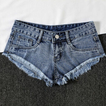性感百搭牛仔短裤三角形包臀显腿长修身显瘦毛边低腰超短裤热裤女 浅