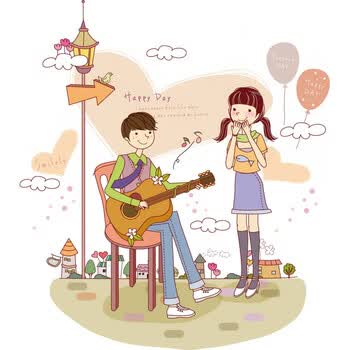 甜蜜情侣彩色墙贴男女音乐会卡通贴弹吉他吹笛子卡通贴音乐培训班教室