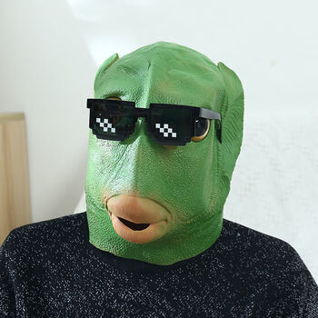 麦思伦绿头鱼头套儿童乳胶玩具万圣节搞笑鱼头面具网红奔波霸儿鱼头套