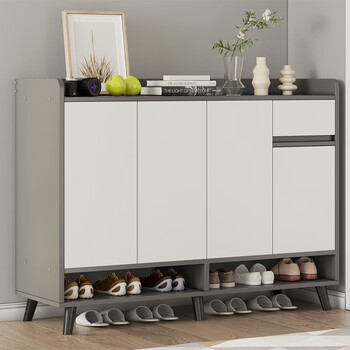 诺森达 鞋柜门口鞋架一体玄关柜简易实木腿收纳柜超薄大容量入户柜 太空灰色【四门一抽120*32*100cm