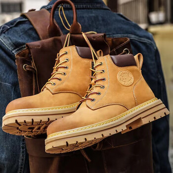 linrod 马丁靴男士鞋冬季高帮加绒潮流工装战术靴马丁鞋棉靴男靴 黄色