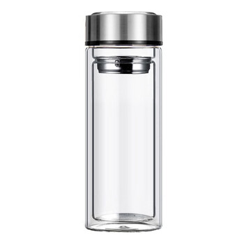 渊之源双层玻璃杯带盖加厚真空办公泡茶杯子便携车载水杯定制礼品logo 普通底钢本色-【双层防爆】 300ml