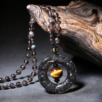 石貔貅吊坠平安扣冰种彩虹眼项链男貔恘女项坠饰品冰种彩虹眼虎眼石