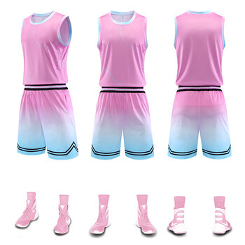 渐变篮球服套装男夏季学生运动背心儿童比赛队服女潮训练球衣 粉色 5