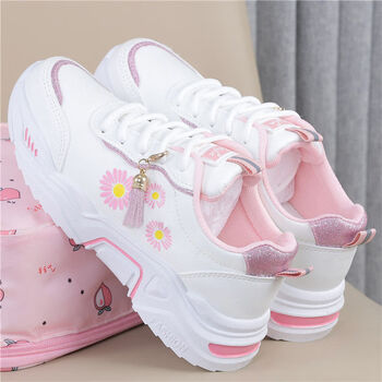 春秋季中大童鞋女孩运动鞋女童鞋子小学生旅游单鞋透气儿童休闲鞋白粉