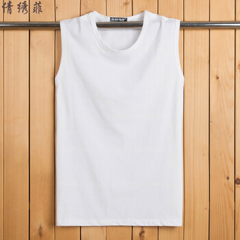 背心运动背心男士无袖t恤透气汗衫宽肩夏季青年倩绣菲白色纯色无图m