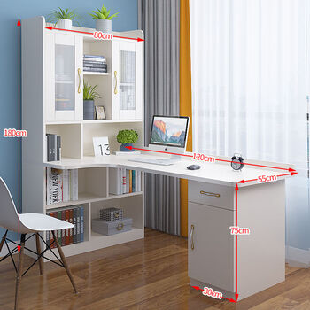 实木转角书桌书架组合电脑台式写字桌书柜家用卧室拐角学习桌 玻璃门