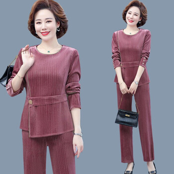 妈妈装套装春秋季新款4050岁中年女士修身套中老年女装红色xl建议80