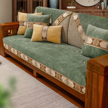 白萱中式沙发垫冬季加厚毛绒防滑红木坐垫现代实木沙发套罩靠背巾定做