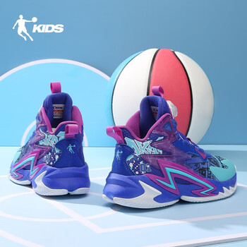 乔丹童鞋儿童篮球鞋透气网面中大童旋转纽扣鞋训练球鞋男童运动鞋