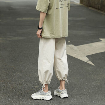 束腿裤男九分裤男宽松阔腿直筒ins夏季薄款束脚棉麻裤子男韩版潮流抽