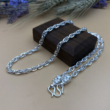 玺德隆高端999银项链男士龙头水波纹马鞭锁骨白银项链霸气粗长款足银