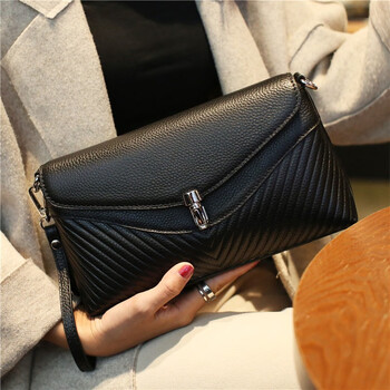 品牌手拿包女真牛皮新款韩版大容量手抓包时尚牛皮斜挎包女士手包黑色