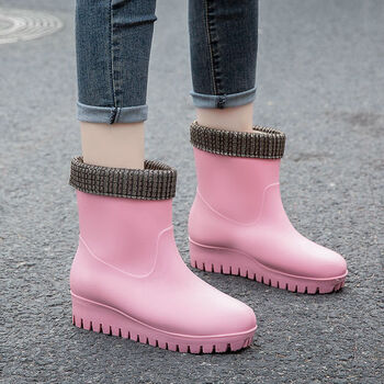 tqsnbm插秧下田下雨天防水高筒水鞋时尚雨鞋女时尚款雨鞋女中筒坡跟