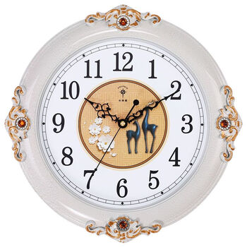 北极星客厅欧式挂钟卧室静音钟表创意田园艺术墙壁挂表电子石英钟 2870白金纹鹿盘 37厘米