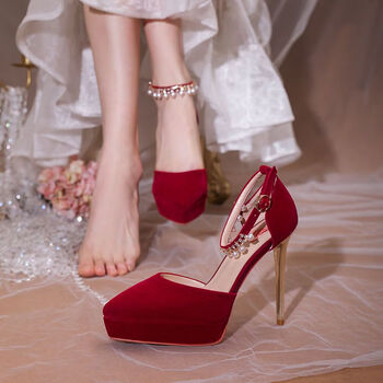 aseblarm珍珠婚鞋女秀禾新娘鞋12cm超高跟走秀鞋礼服旗袍婚纱鞋伴娘酒