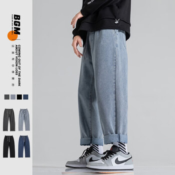 Tim Peake潮牌直筒牛仔裤男款宽松阔腿裤工装裤潮流休闲男生裤子GK21488 浅蓝色 M