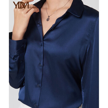 韵动犸重磅真丝衬衫女春秋新款轻奢纯色新款高端长袖桑蚕丝衬衣女品牌女 藏青色 XXL
