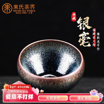 束氏建盏茶杯主人杯品茗杯省大师黎跃龙纯手工原矿铁胎功夫茶具 银毫